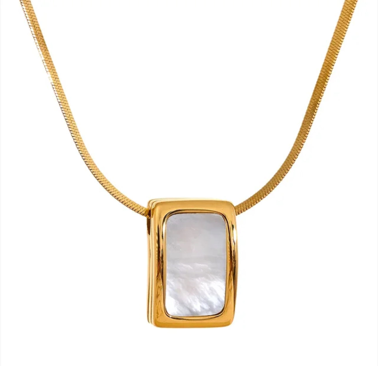 18K Gold Plated Mother of Pearl Square Pendant Necklace