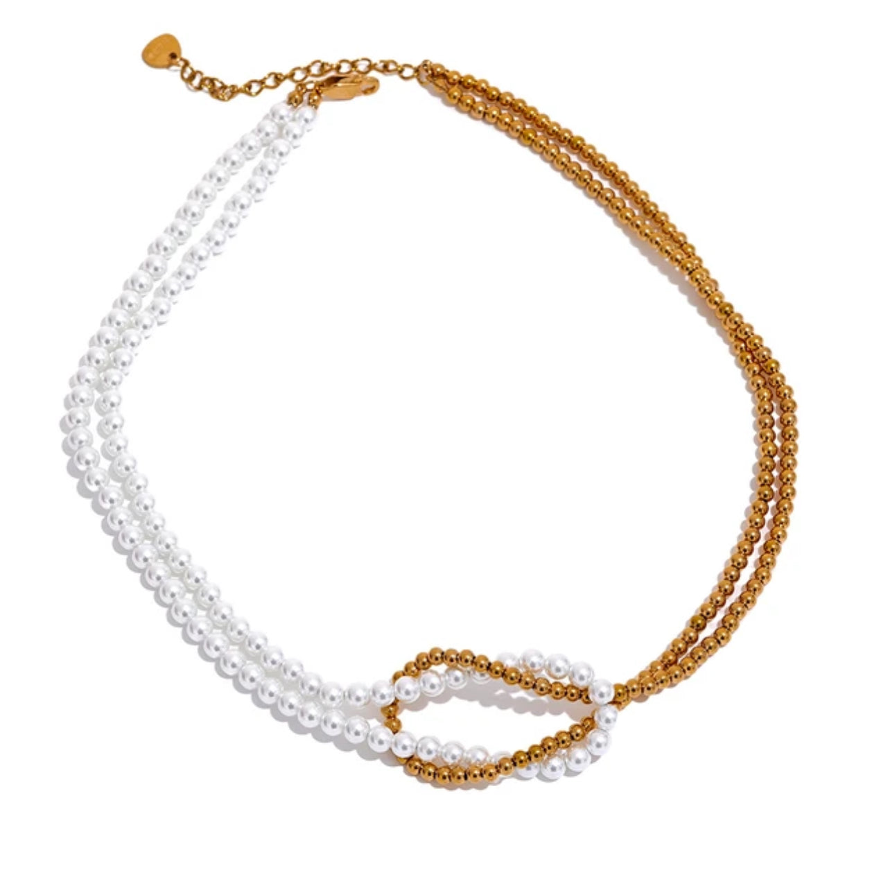 18K Gold Plated Half Pearl Half Chain knot Necklace