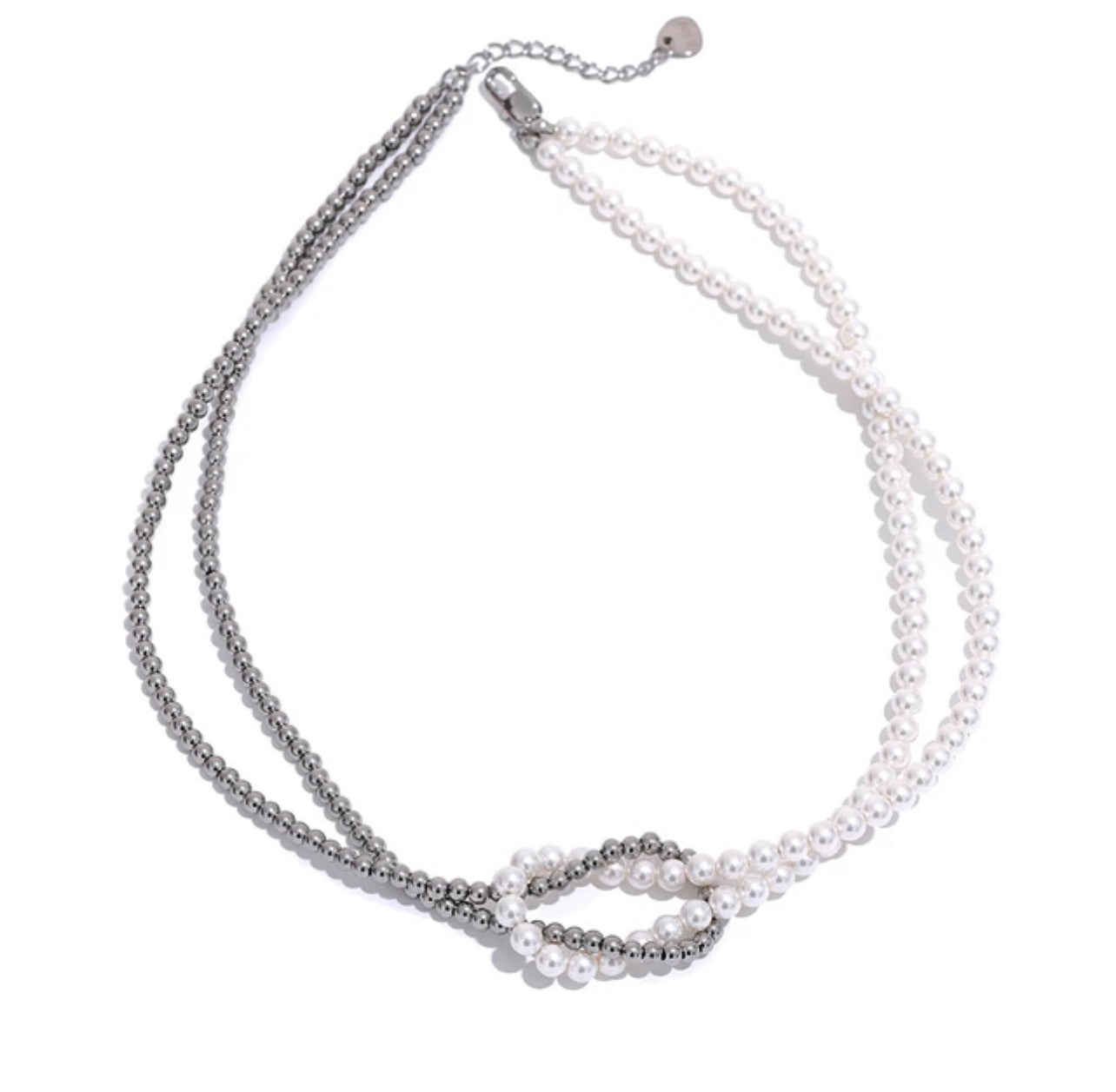 18K Gold Plated Half Pearl Half Chain knot Necklace